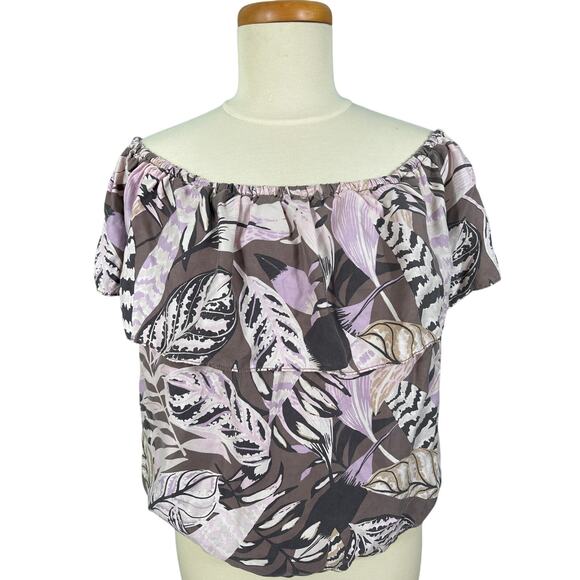 Unsubscribed Women's Size Medium Floral Off The Shoulder Silk Casual Blouse Tops - Picture 1 of 11